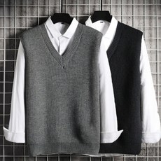 남자 가을 니트조끼 V넥 루즈핏 캐주얼 조끼 베스트 g9g+048fD