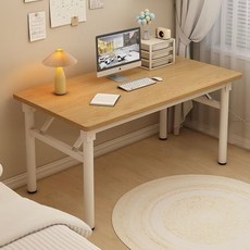 접이식 책상 의자 포함 다용도 학생 컴퓨터 게이밍 테이블 거실 서재 공부 탁자 세트, 원목색