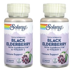 ProHealth Longevity 3중 강도 블랙 엘더베리 추출 1200mg 삼부액틴 비타민 C 함유, 60정, 2개