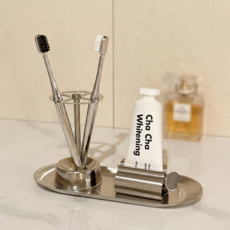 모와다온 올스텐 304 칫솔꽂이 치약짜개 받침 3종 세트, 1세트, 실버