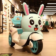 전동오토바이 삼륜바이크 토끼 소 동물모양 선물 미니바이크 세발자전거, 1개, 4.블루 토끼-대형 배터리