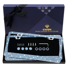 여성용 블링 라인스톤 번호판 프레임 다이아몬드 반짝이는 | 스테인리스 스틸 및 1200개 이상 14개 면 블랙 유리 크리스탈 프리미엄 다이아몬드+기프트박스(블랙), dark blue-2PK