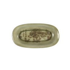 博古珍藏 天然和闐菠菜碧玉籽料 薄胎鯉魚海草紋玉盤 乾隆年製 早期收藏 老件文物 附收藏錦盒, 1個