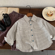 그리드체크셔츠 키즈 유아동 남아 데일리 간절기 긴팔 셔츠 남방