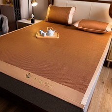 夏季雙面古藤涼蓆三件套牀上用品空調可摺疊冰絲艾草蓆子抗菌艾草, 艾草步步高昇(單席)