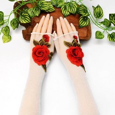 蕾絲刺繡花朵防曬手套 冰絲護臂袖套