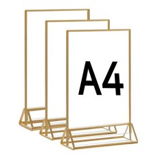 EZ (3세트)금테 아크릴 A4 스텐드 매뉴판 POP T자꽂이, 1개, 투명