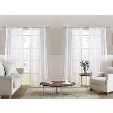 Laura Ashley Berwyn 로드 포켓이 있는 격자 시어 커튼 각 패널 치수 너비 96.5cm x 길이 213.4cm(38 x 84인치) 화이트 패널 4개