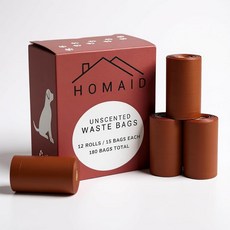 HOMAID 퇴비화 가능한 강아지 배변 봉투 - 180개(12롤) 생분해성 및 식물 기반 반려동물 쓰레기 봉투 누출 방지 매우 두꺼움 무향 모든 개 기타 반려동물을 위, HOMAID 퇴비화 가능한 강아지 배변 봉투 - 180