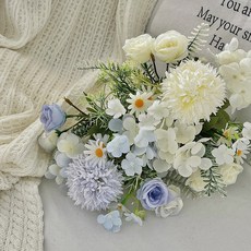 Equator 생화같은 인테리어 조화 꽃다발, 2개, 블루