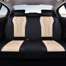 커버라도 카시트 커버 뒷좌석 3피스 가죽 시트 럭셔리 쿠션 프로텍터 유니버설 대부분의 자동차 트럭 SUV, Black/Beige, Back Seat Cover