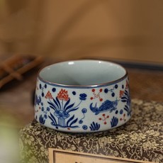 景德鎮 陶泥青花魚藻紋水洗, 1個, 老陶泥鱼藻纹水洗