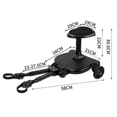 레버딜 유모차휠보드 발받침 연결의자 둘째 트레일러 보조의자 보조발판 외출 벨크로 안전한 부드러운, 1개, 확대형 블랙 퀵 릴리스 잠금 버클 포함