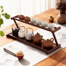 中式小型桌面茶具收納架, 1個, 瀝水款-胡桃色二層Z字置物架