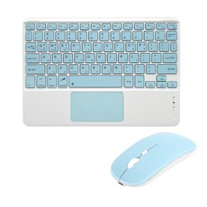 UB 울트라 슬림 터치 패드 키보드 충전형 듀얼 마우스 세트, 텐키리스, 블루 미디움, UB-BK2