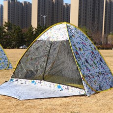 HYLSS 帳篷戶外露營沙灘3-4人摺疊全自動速開公園野營加厚防雨出口, 波洛克帶門塗銀防曬, 3-4人