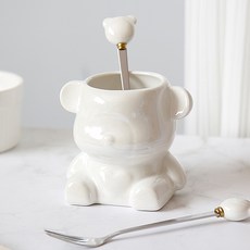 티스푼통 티스푼꽂이 곰돌이 도자기, 유광 펄 화이트, 1개