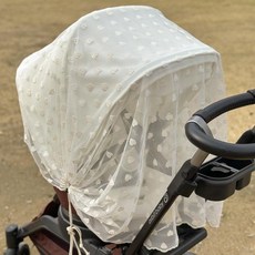 ins新款兒童嬰兒車蚊帳可愛愛心嬰兒車通風防蚊蚊帳簡約容易收納, 1個, 米色愛心:130*130cm