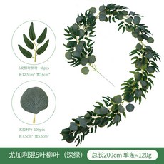 仿真綠葉藤條 仿真植物 婚禮裝飾 柳葉藤條 桉樹葉 尤加利藤蔓, 2米尤加利混5葉柳葉（深綠）, 1個