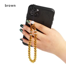 신제품 컬러풀 분실 방지 휴대폰 체인 인조 크리스탈 핸드폰 걸이형 끈 케이스 코드, 01 brown