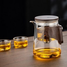 玻璃旅行磁吸飄逸杯 茶具套裝, 1個, D26TS（一壺2杯） 350ml,350ml