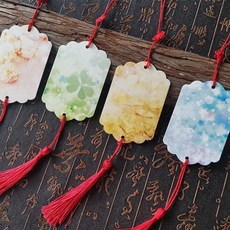 臺灣出貨 創意幼兒園許願卡吊樹卡心願卡懸掛件吊牌兒童開學祝福空白卡片紙, 夢幻花朵40張配紅中國結+流蘇, 1個