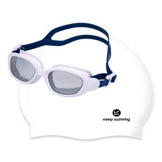 킵스위밍 초등 유아동 주니어 생존수영 수경+수모 세트, 수경:화이트+수모:화이트, 1개