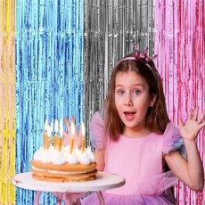 매일발견 커튼 간편부착양면테이프포함 화려한분위기연출파티배경 포토존배경 은박커튼, 블루