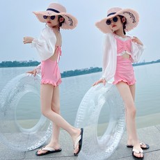 메이징키즈 주니어 여아 여름 쉬폰 트임 레이스 스퀘어넥 원피스 수영복