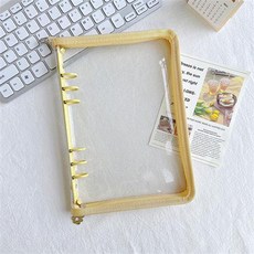 A6/A5活頁收納冊：透明閃粉PVC軟殼，拉鍊袋手賬替芯，6孔活頁夾, 拉鏈款a5櫻草黃無內頁, 1個