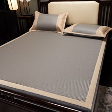夏季涼蓆高檔三件套草蓆冰絲席家用1.8m雙人加厚摺疊式可水洗, 升級款PE藤席雅格灰
