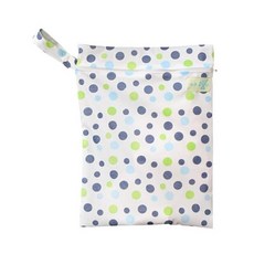 KKAEXUNG 嬰兒雙層防水尿布收納袋 藍圓點 可掛式衣物濕袋 30x40cm, 藍圓點雙層防水袋