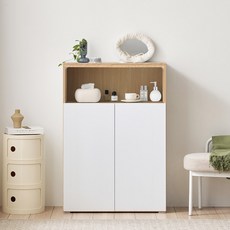 바로방가구 로엔 LPM 더 높은 수납장 800 상부오픈형 슬림 거실 베란다 다용도수납장, 오크화이트