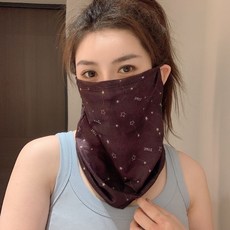 防曬面罩 夏掛耳面紗女夏冰絲薄款透氣遮全臉面部遮陽護頸面罩臉罩防曬潮搭, 黑色, 1個