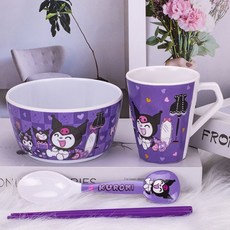 卡通庫洛米兒童餐具可愛家用耐摔防燙分格餐盤喫飯碗勺杯筷盤, 庫洛米【450ML】新5寸碗+手柄杯+勺, 1個