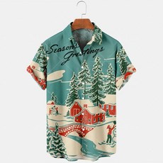 산타 하와이안 남방 여행 셔츠 빈티지 클래식 심플 루즈