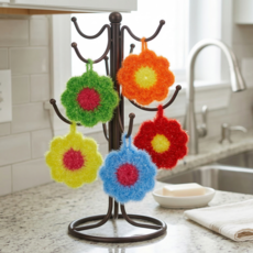 라이포잇 거품 잘나는 꽃후라이 아크릴 고리 수세미, 1개, 5개입