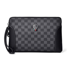 密碼鎖防盜真皮格紋手拿包, 花紋