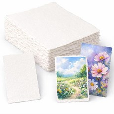 60장 300 GSM 화이트 면 수채화 용지 12.7 x 17.8cm(5 7인치) 질감 있는 데크 가장자리 결혼식 초대장 수채화 카드 공예에 이상적, 60개