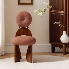 원형의자 등받이화장대의자 디자인 카페 체어 인테리어, 화이트 애쉬 우드 + 월넛 + 진분홍