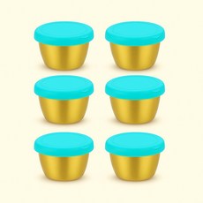 AIFUNT [엘리펀트] 70ml 스테인리스 골드 소스컵 - 실리콘 밀폐 뚜껑 포함 미니 양념통 소스볼 6P세트, 민트, 6개
