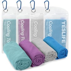 YESLIFE 쿨링 타월 4팩 101.6cm x 30.5cm(40 x 12인치) 남성 및 여성용 체육관 타월 요가 달리기 스포츠 운동 캠핑 피트니스 등을 위한 부드, 그레이, 레이크 블루, 퍼플, 라이트 블루
