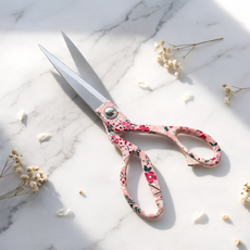 핑크플라워 원단 리본 포장지 재단 원예 가위, 1개