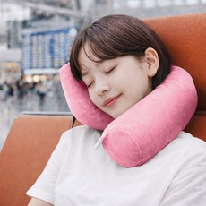 Gradius 자유자재로 움직이는 편안한 맞춤 목베개 여행용 기내용 휴대용, 핑크(벨벳)