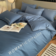 ROMANTIC CITY & COCO 60支純棉四件套 新疆長絨棉床品, 戴安娜-賓利藍, 1.2m床【床單款三件套學生床專用】-適用150x200被