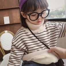 Arbea 兒童毛衣 條紋高領加厚針織衫