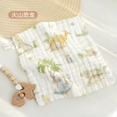 桃園出貨 口水巾 夏季薄款嬰兒三角巾 防水圍兜 嬰兒口水巾紗布毛巾兒童小方巾純棉 口水巾嬰兒全棉360吸水圍嘴非防水新, 火山恐龍（25*25cm）, 1個