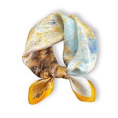 Weximil 100% 멀베리 실크 넥 스카프 - 53.3 x 53.3cm(21 21인치) 초경량 네커치프 여성 프리미엄 남성용 스몰 스퀘어 디지털 프린트 스카프 옐로 블루, 옐로우 그래피티 139252