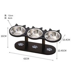 實木寵物餵食器立式斜口狗狗飲水架貓碗架傾斜護頸椎三合一貓碗架, 1個, 黑色:43*12.5*16cm, 1L