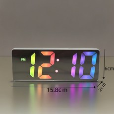 DFMEI 鬧鐘鏡面數字時鐘led夜光靜音桌面牀頭ins擺件學生智能電子鐘錶, 白色彩屏鬧鐘 (可插電和電池):如圖